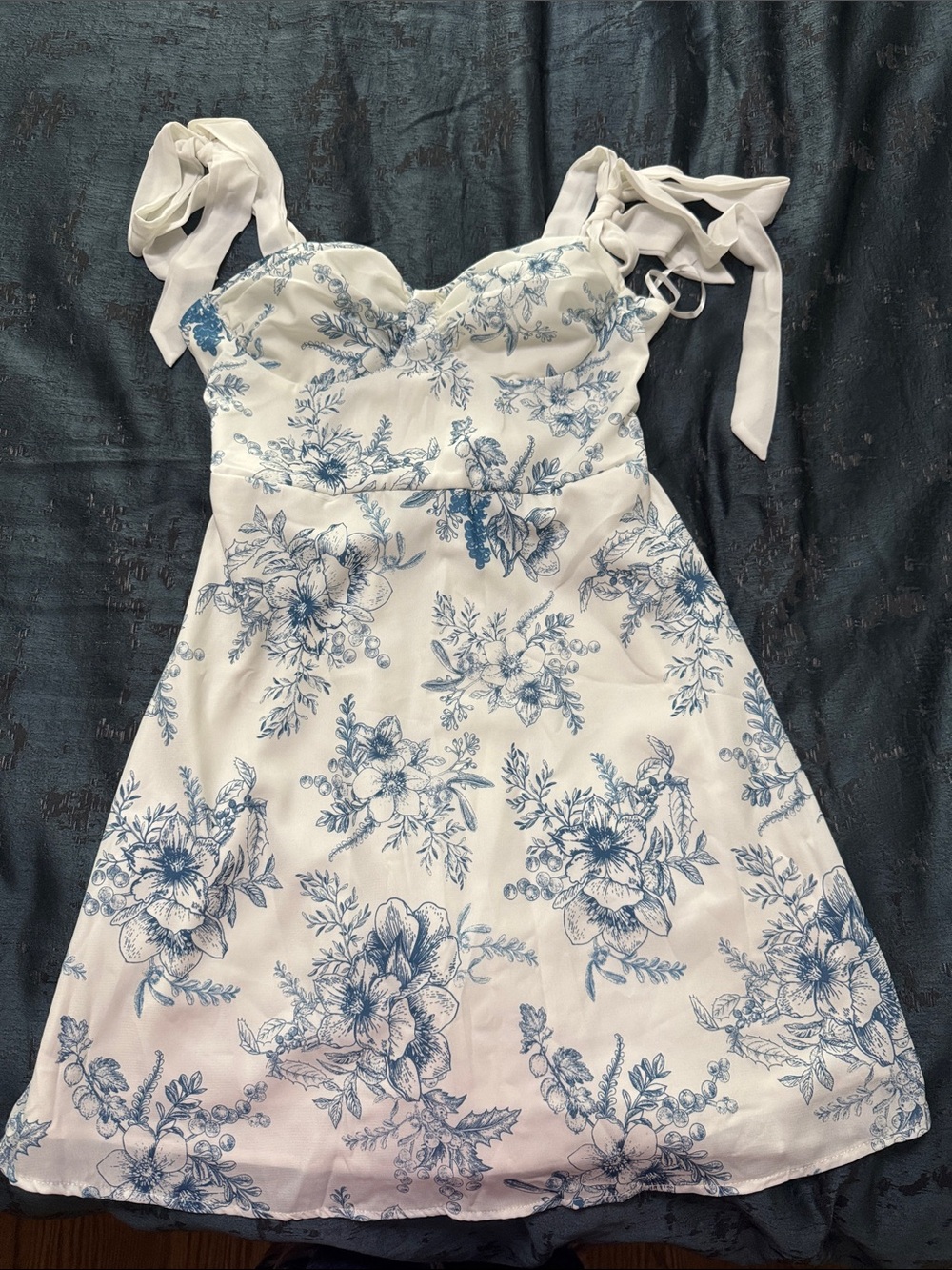 SHEIN White Dress with Blue Floral Print